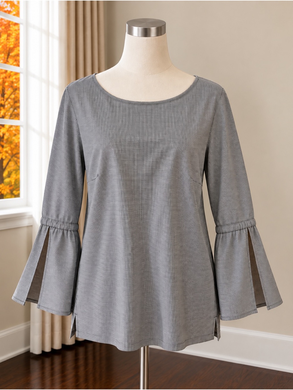 J. Crew Black & White Split-Bell Sleeve Scoop Neck Top